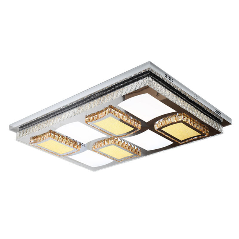 Clear Crystal LED Flush Mount Ceiling Light for Simple Living Room with Block Design