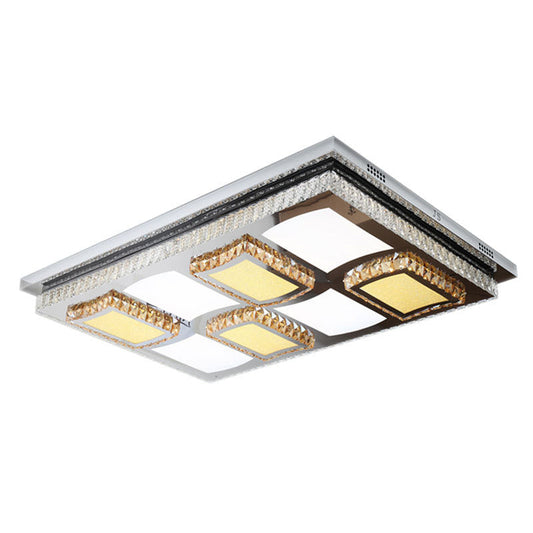 Clear Crystal LED Flush Mount Ceiling Light for Simple Living Room with Block Design