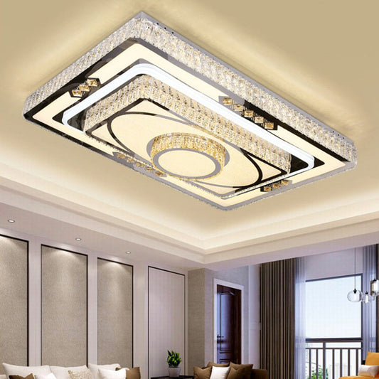 Modern Stainless Steel Led Flush Ceiling Light With Clear Crystal Layers For Living Room