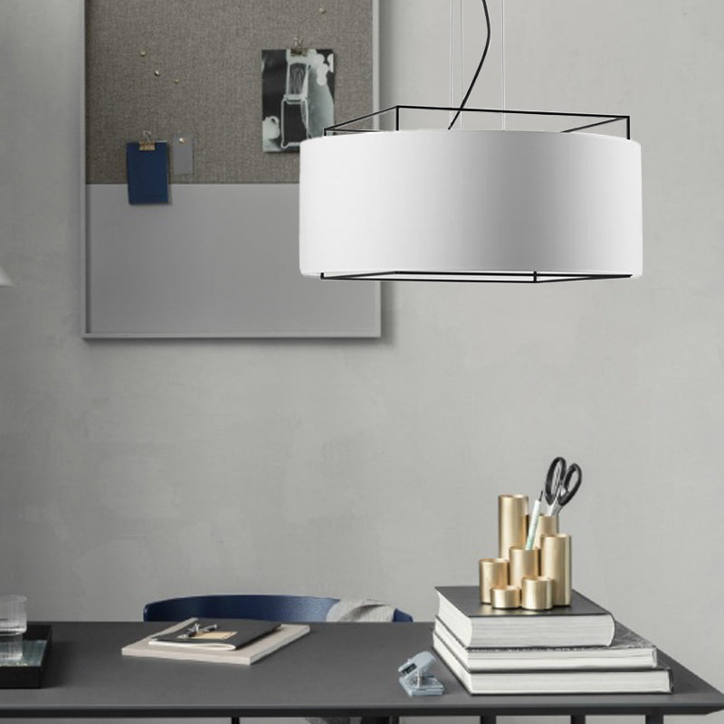 Modern Fabric Led Drum Pendant Light In White/Black Hanging Ceiling Fixture White