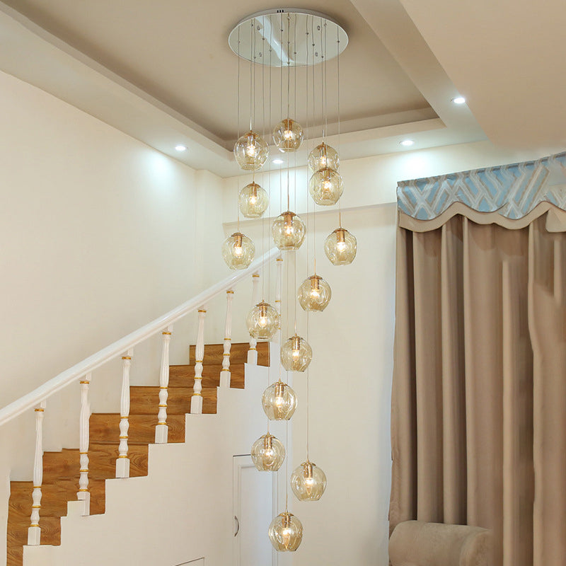 Modernist Chrome Cluster Pendant Light - Dimpled Glass Ceiling Lamp for Living Room