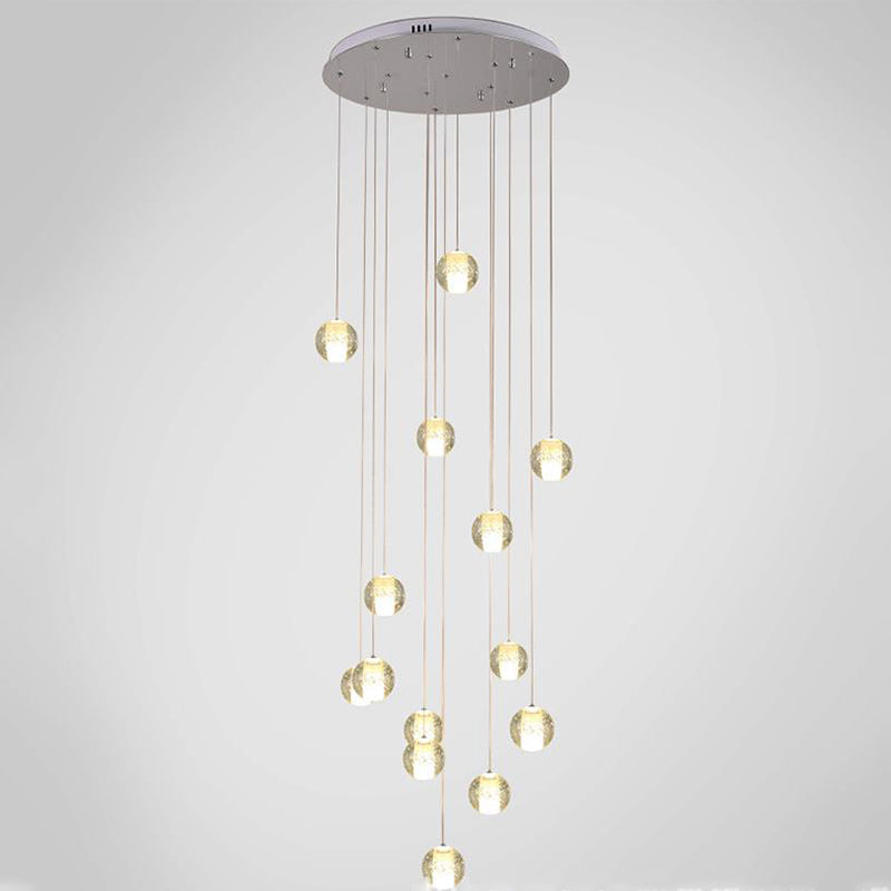 Modern Clear Seedy Crystal Chrome Ceiling Pendant Lamp for Stairs - Global Multi Suspension