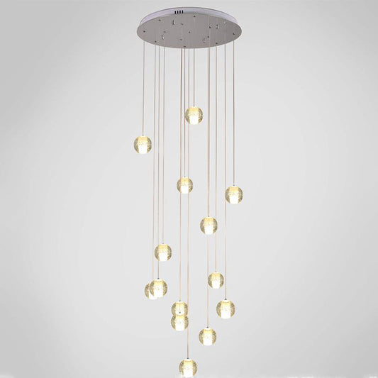 Modern Clear Seedy Crystal Chrome Ceiling Pendant Lamp for Stairs - Global Multi Suspension