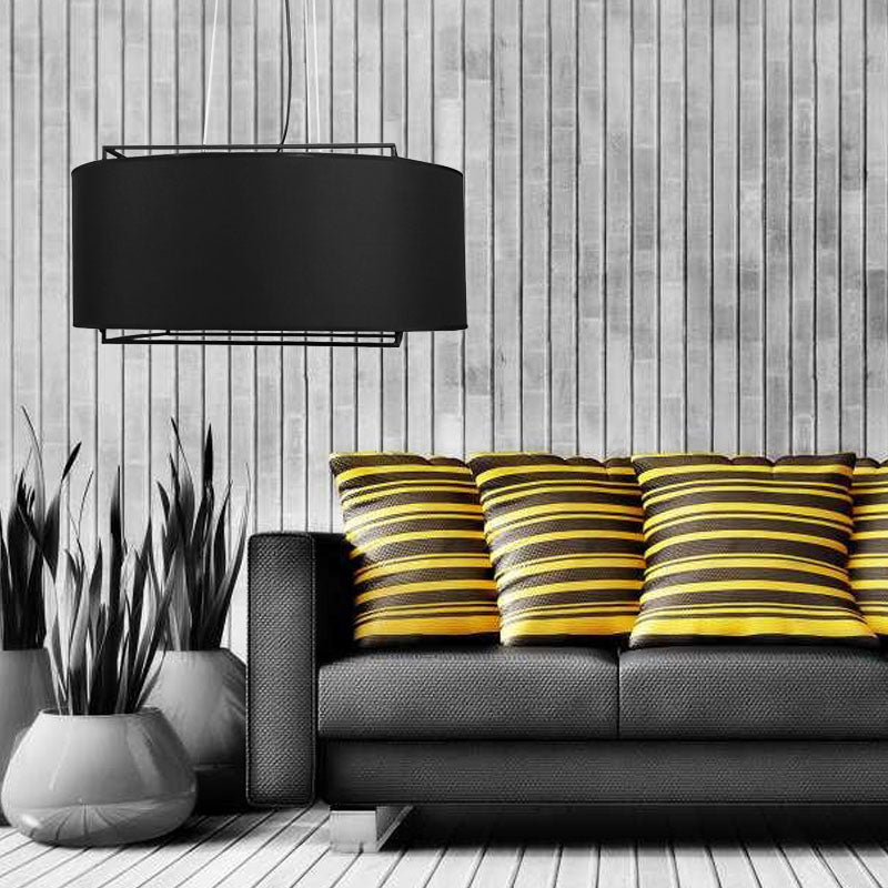 Modern Fabric Led Drum Pendant Light In White/Black Hanging Ceiling Fixture Black