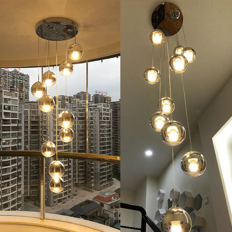 Nordic Aluminum Globe Pendant Light With Clear Glass Bottom In Gold - Perfect For Stairs And