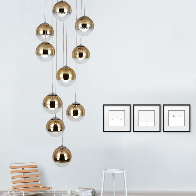 Nordic Aluminum Suspended Globe Pendant Light with Clear Glass Bottom in Gold