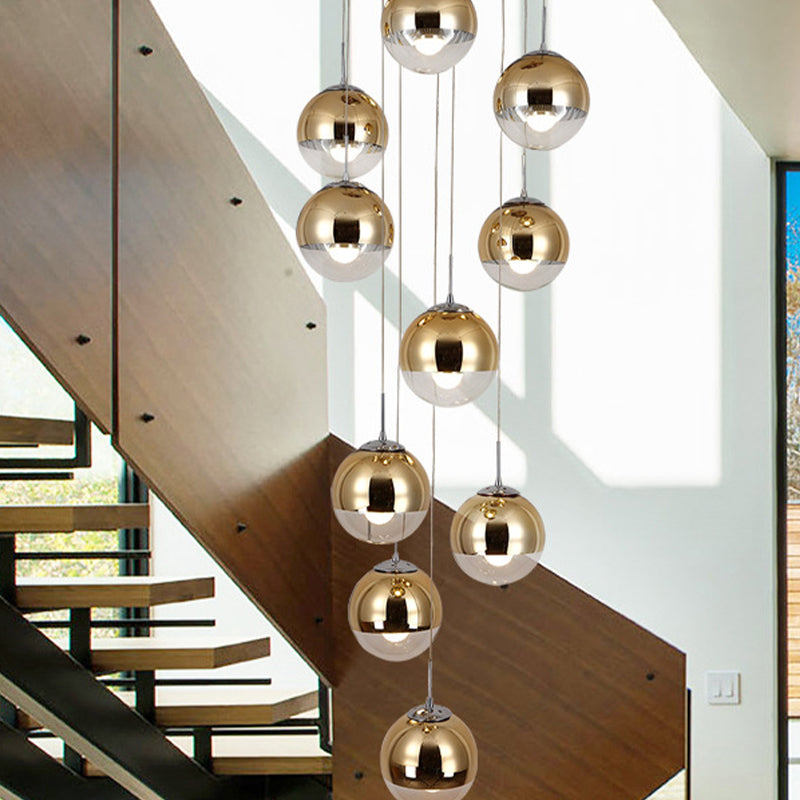 Nordic Aluminum Suspended Globe Pendant Light with Clear Glass Bottom in Gold