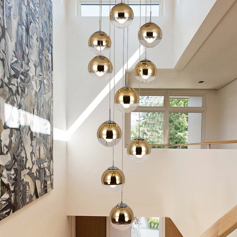 Nordic Aluminum Suspended Globe Pendant Light with Clear Glass Bottom in Gold
