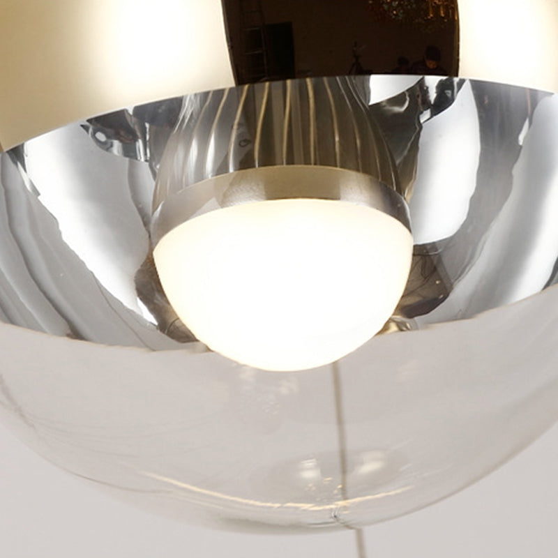 Nordic Aluminum Suspended Globe Pendant Light with Clear Glass Bottom in Gold