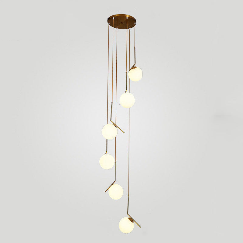Suspension multi-lumières en verre opale au design sphérique minimaliste – Lampe à suspension élégante avec bras en métal pour le salon