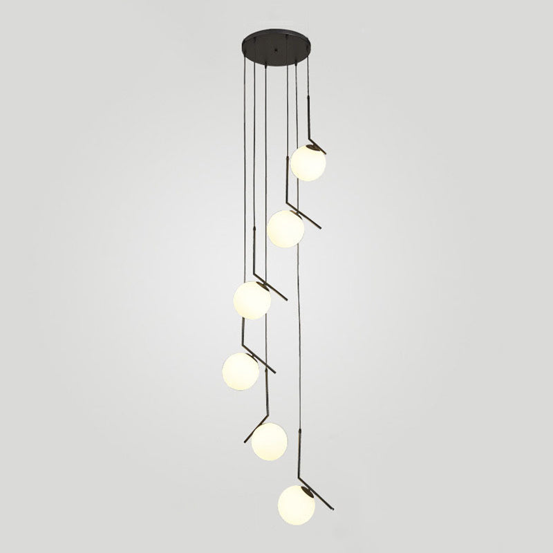 Suspension multi-lumières en verre opale au design sphérique minimaliste – Lampe à suspension élégante avec bras en métal pour le salon