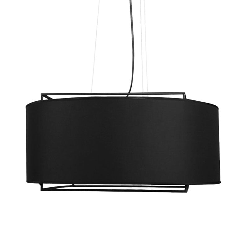 Modern Fabric Led Drum Pendant Light In White/Black Hanging Ceiling Fixture