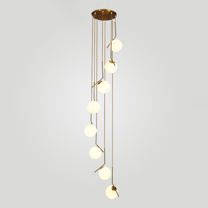 Suspension multi-lumières en verre opale au design sphérique minimaliste – Lampe à suspension élégante avec bras en métal pour le salon