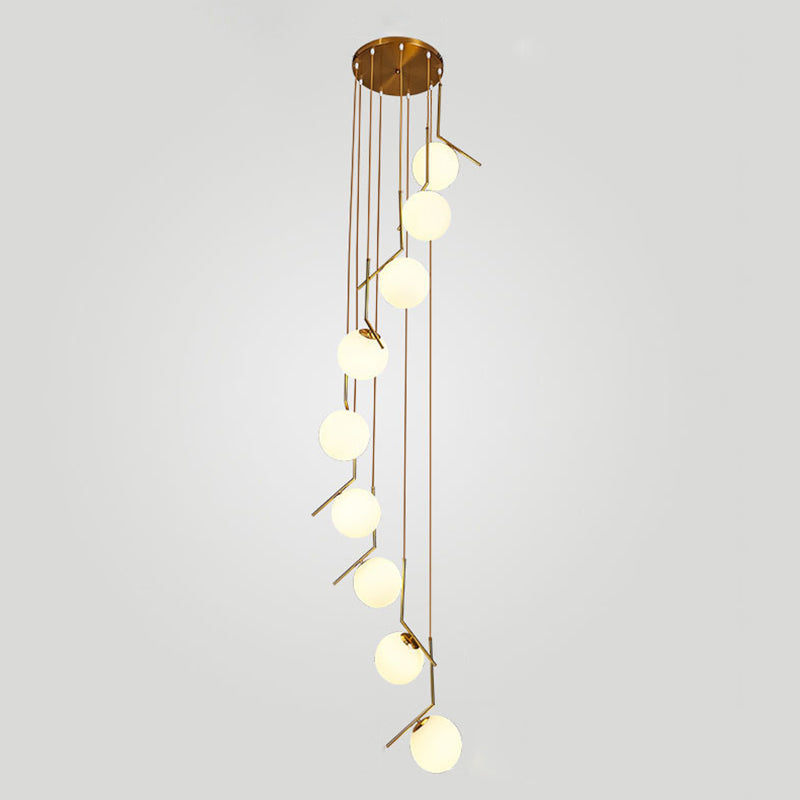 Suspension multi-lumières en verre opale au design sphérique minimaliste – Lampe à suspension élégante avec bras en métal pour le salon