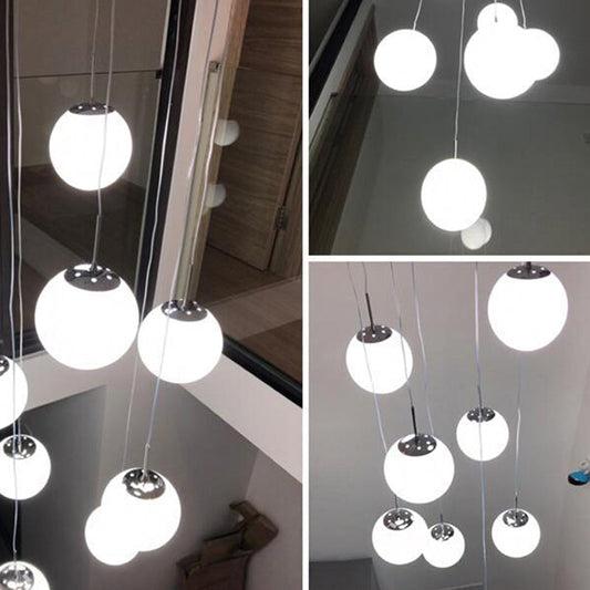 Contemporary Silver Ceiling Pendant Light Fixture with Opal Glass for Living Room Décor