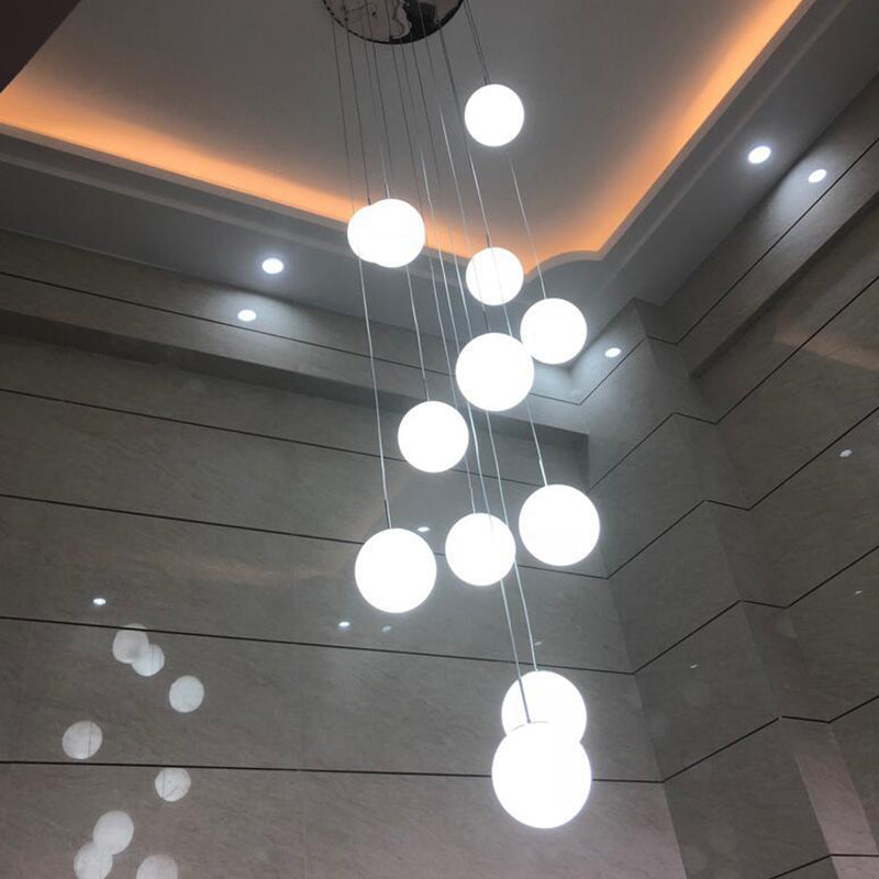 Contemporary Silver Ceiling Pendant Light Fixture with Opal Glass for Living Room Décor