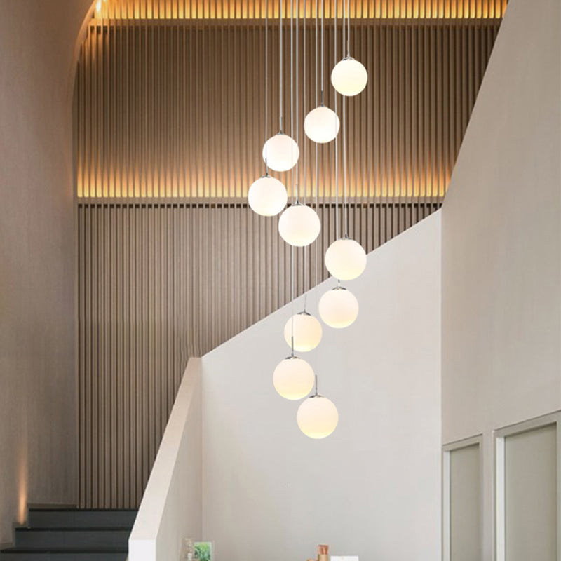 Modernist Glass Multi Light Pendant for Living Room with Orb Cream Shade and White Suspension