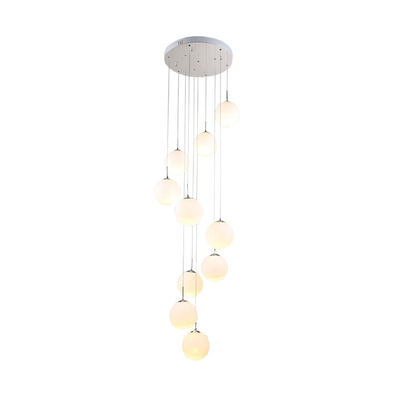 Modernist Glass Multi Light Pendant for Living Room with Orb Cream Shade and White Suspension