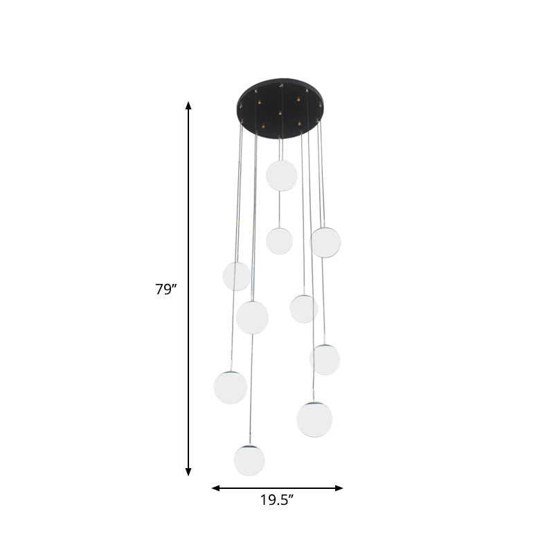 Suspension boule en verre crème moderniste avec suspension noire - 10 têtes - Éclairage de salon