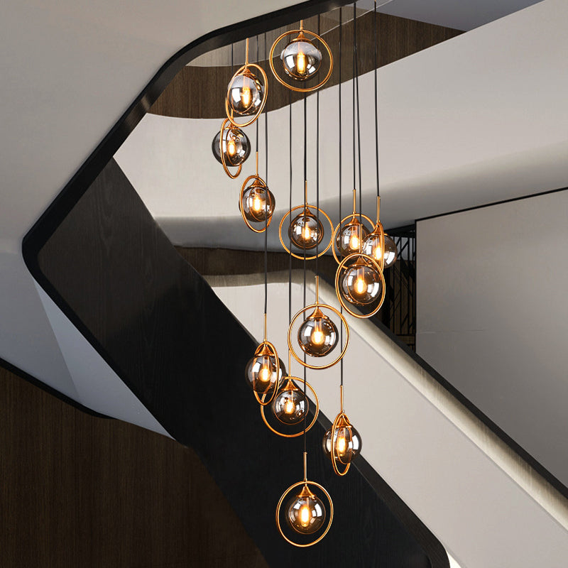 Black Modernist Cluster Pendant Light with 13 Glass Shades