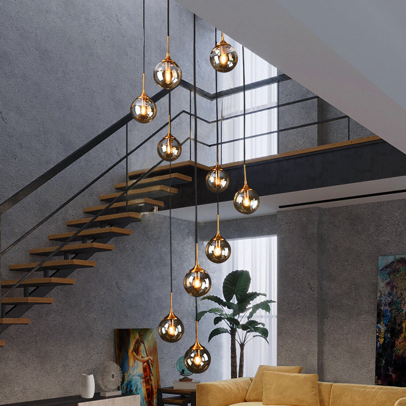 Black Modernist Cluster Pendant Light with 13 Glass Shades