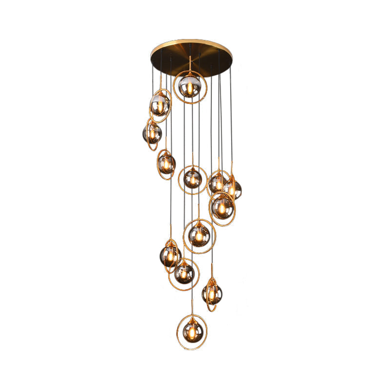 Black Modernist Cluster Pendant Light with 13 Glass Shades