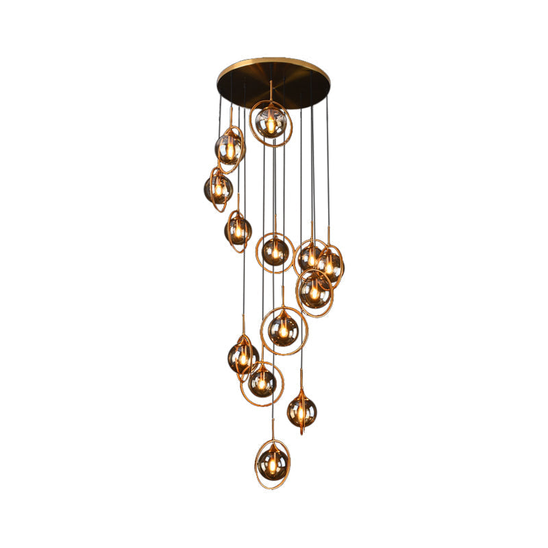 Black Modernist Cluster Pendant Light with 13 Glass Shades