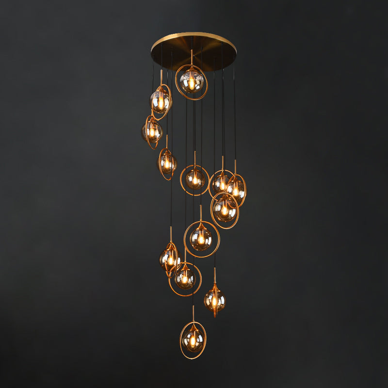 Black Modernist Cluster Pendant Light with 13 Glass Shades