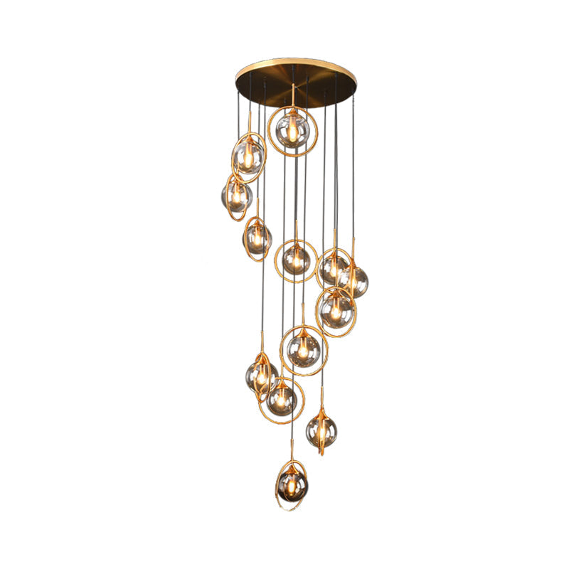 Black Modernist Cluster Pendant Light with 13 Glass Shades