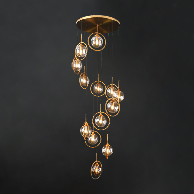 Modernist 13-Head Cluster Pendant Light - Black Spherical Hanging Lamp Kit With Glass Shade