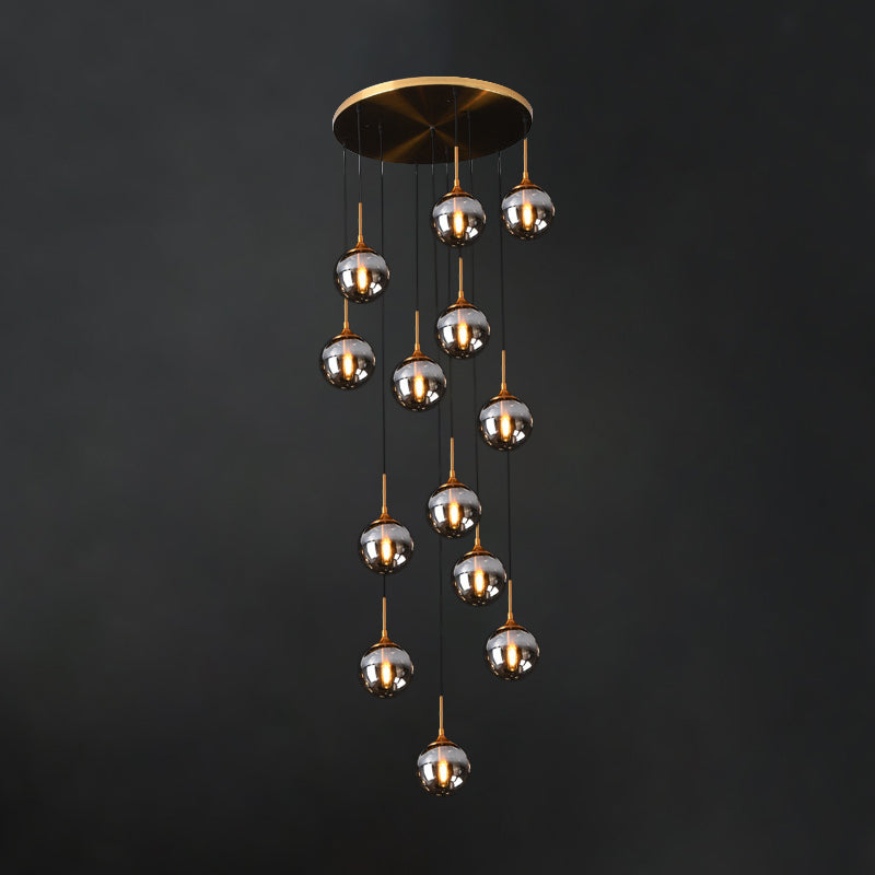 Black Modernist Cluster Pendant Light with 13 Glass Shades