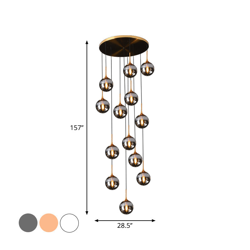 Modernist 13-Head Cluster Pendant Light - Black Spherical Hanging Lamp Kit With Glass Shade