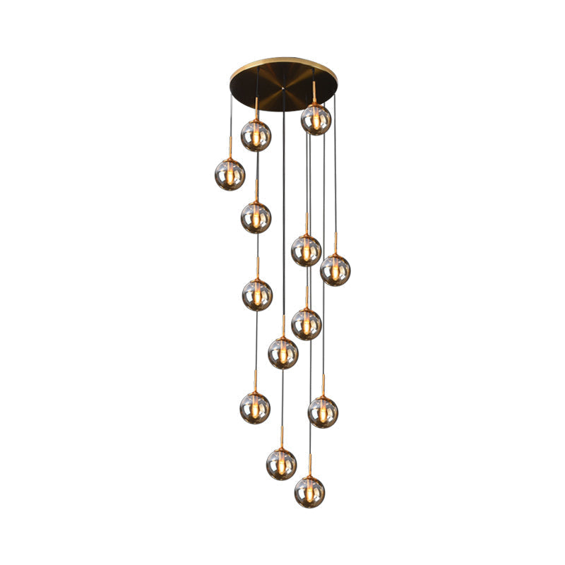 Black Modernist Cluster Pendant Light with 13 Glass Shades