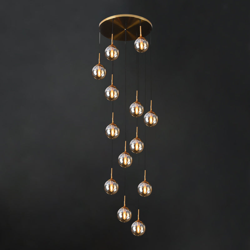 Black Modernist Cluster Pendant Light with 13 Glass Shades