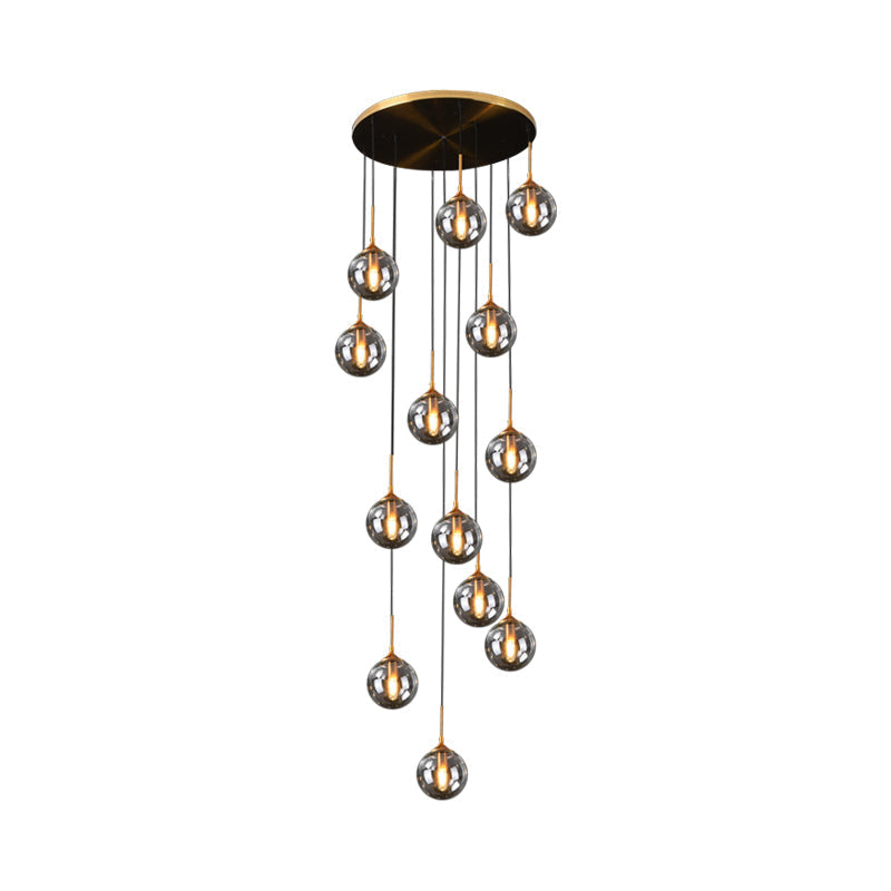 Black Modernist Cluster Pendant Light with 13 Glass Shades