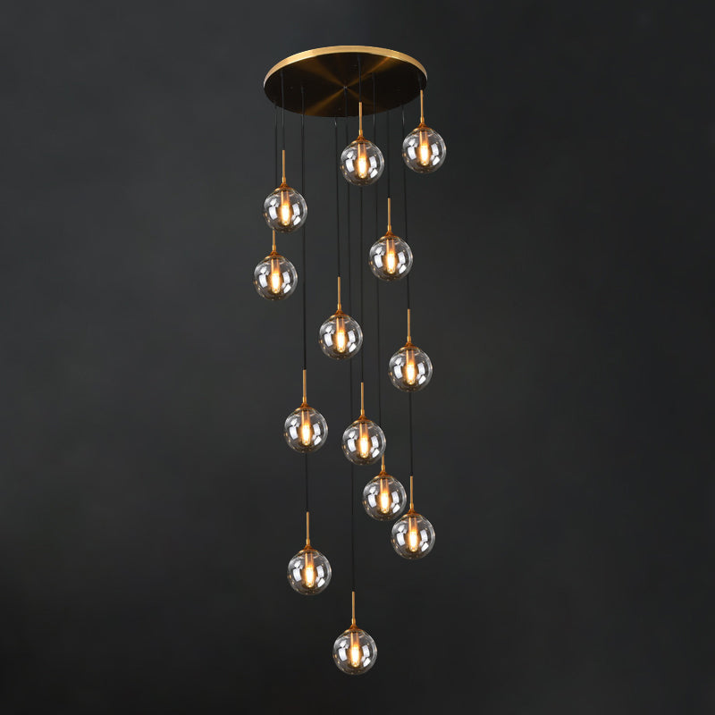 Black Modernist Cluster Pendant Light with 13 Glass Shades