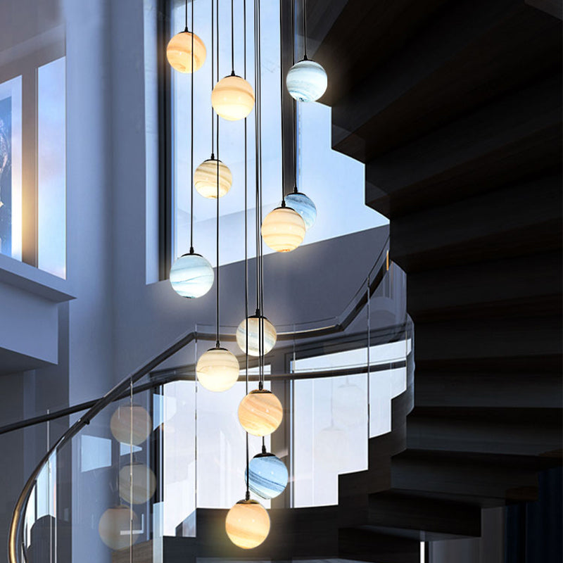 Modernist Textured Glass Pendant Light with Multi-Light Suspension - Black