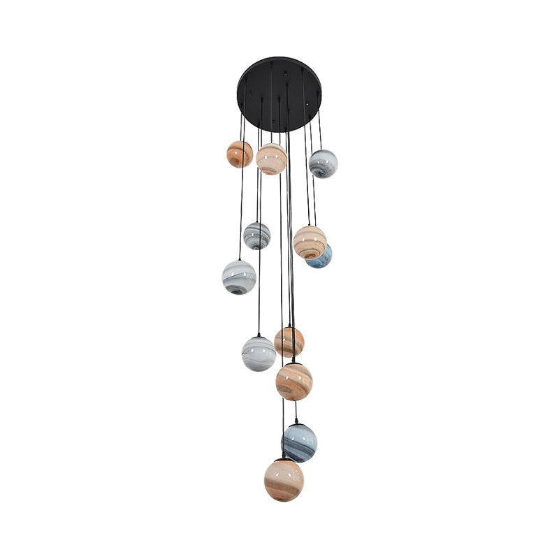 Modernist Textured Glass Pendant Light with Multi-Light Suspension - Black