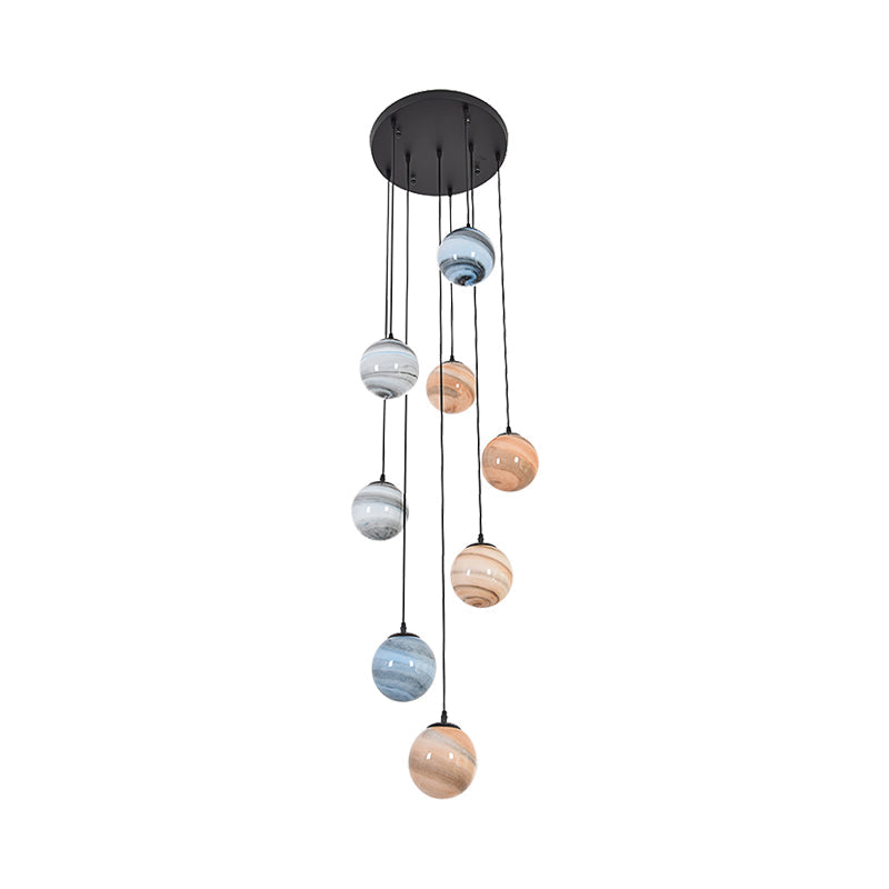 Modernist Textured Glass Pendant Light with Multi-Light Suspension - Black