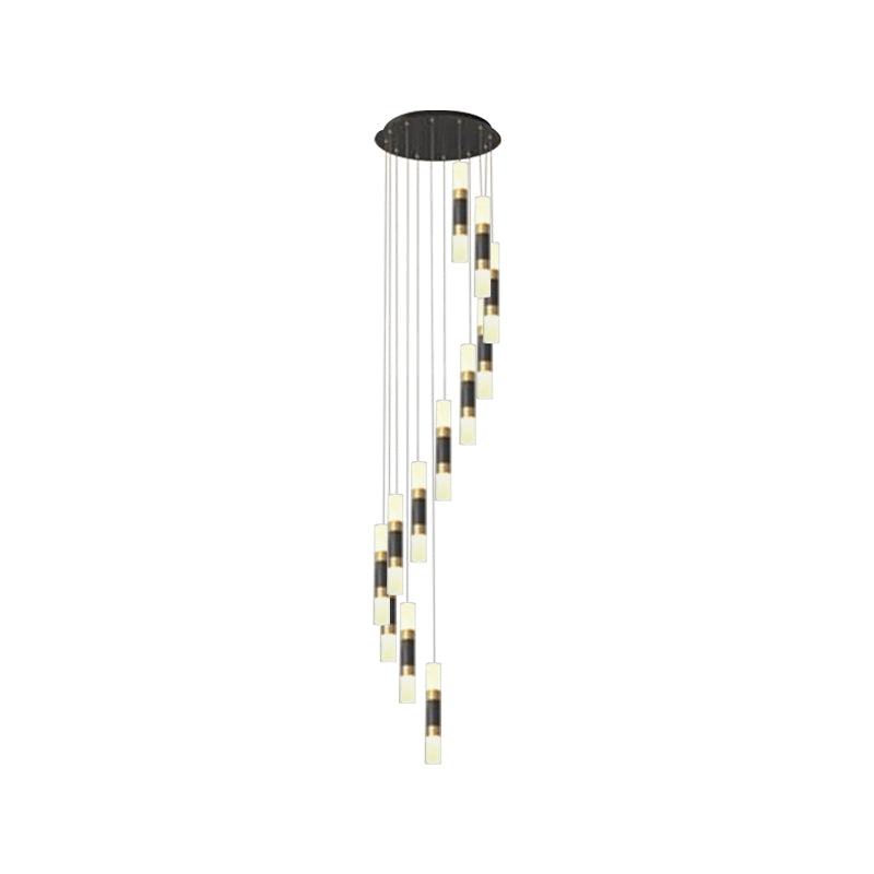 Contemporary 12-Head Metal Tubular Multi Pendant Light Fixture with Spiral Design, Black and White