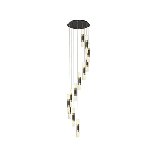 Contemporary 12-Head Metal Tubular Multi Pendant Light Fixture with Spiral Design, Black and White