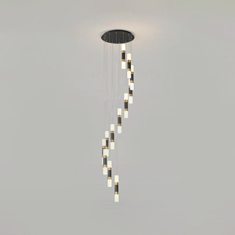 Contemporary 12-Head Metal Tubular Multi Pendant Light Fixture with Spiral Design, Black and White