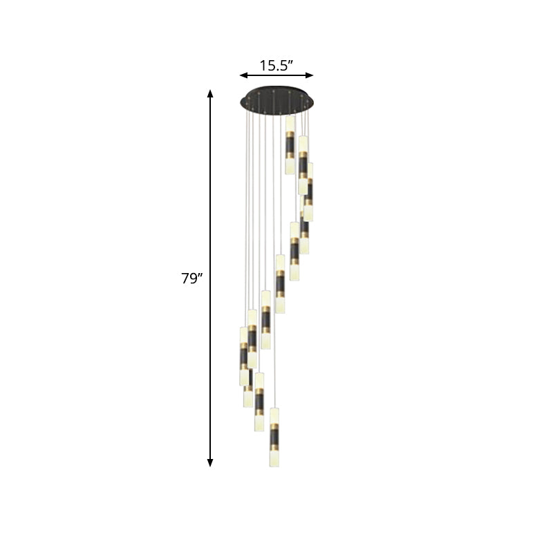 Contemporary 12-Head Metal Tubular Multi Pendant Light Fixture with Spiral Design, Black and White