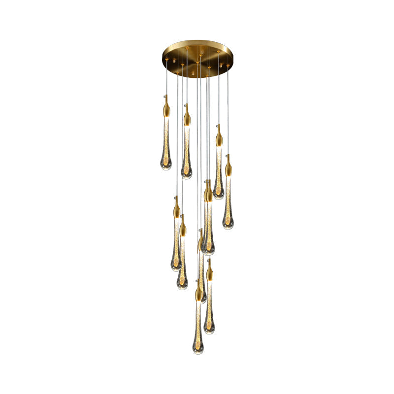 Suspension d'escalier en forme de goutte d'or avec verre à eau : kit de lampe suspendue moderniste