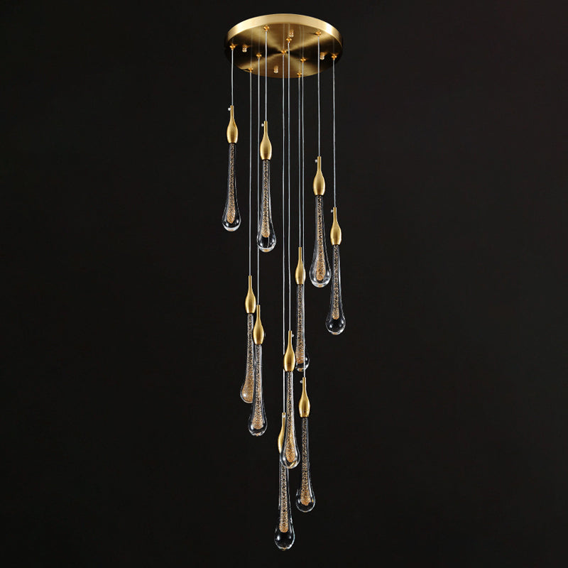 Suspension d'escalier en forme de goutte d'or avec verre à eau : kit de lampe suspendue moderniste