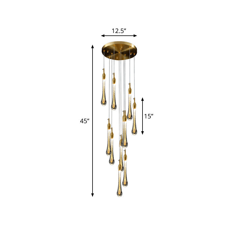 Suspension d'escalier en forme de goutte d'or avec verre à eau : kit de lampe suspendue moderniste