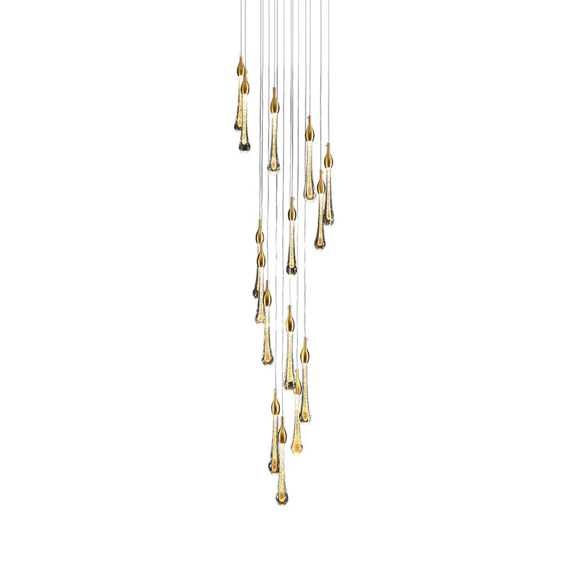 Suspension d'escalier en forme de goutte d'or avec verre à eau : kit de lampe suspendue moderniste