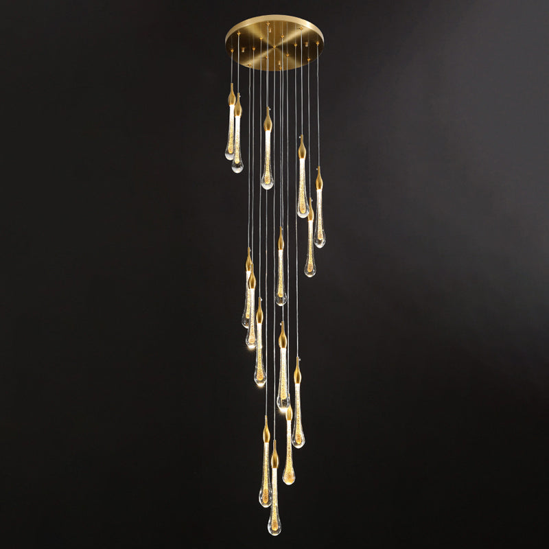 Suspension d'escalier en forme de goutte d'or avec verre à eau : kit de lampe suspendue moderniste