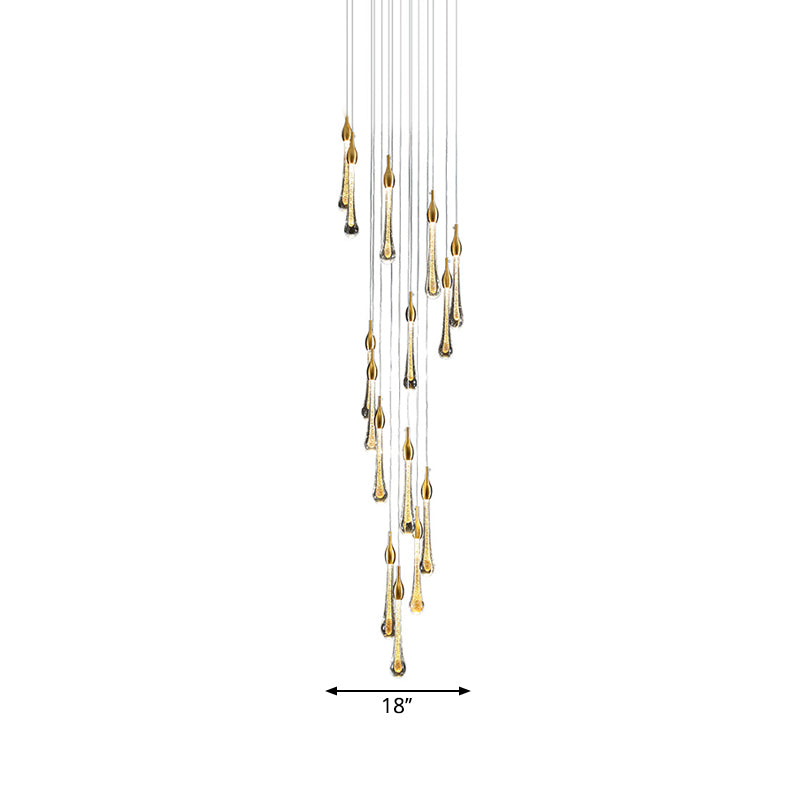 Suspension d'escalier en forme de goutte d'or avec verre à eau : kit de lampe suspendue moderniste