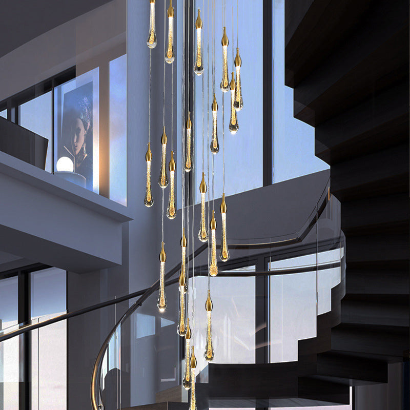 Suspension d'escalier en forme de goutte d'or avec verre à eau : kit de lampe suspendue moderniste